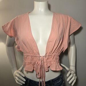Women's Peach Ruffle Tie-Front - Adjustable Drawstrings